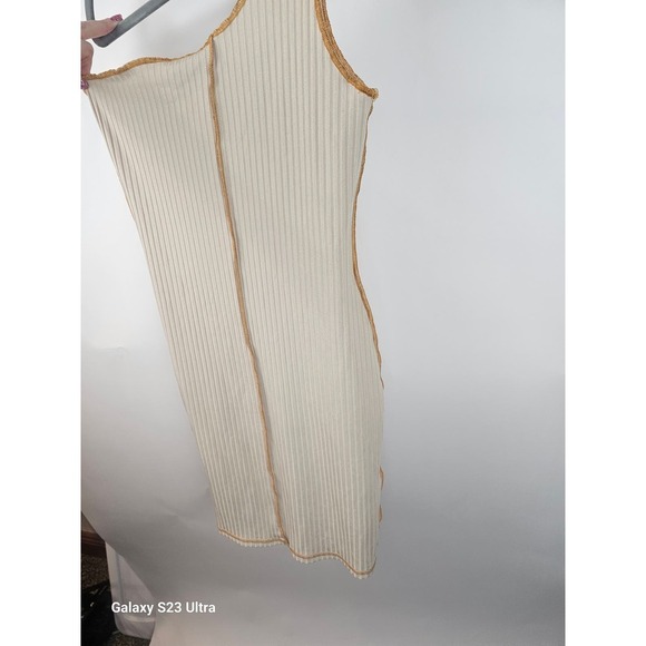 Blue Blush Los Angeles, szM, yellow, 1 shoulder, ribbed, slip dress, made in USA - Picture 7 of 10